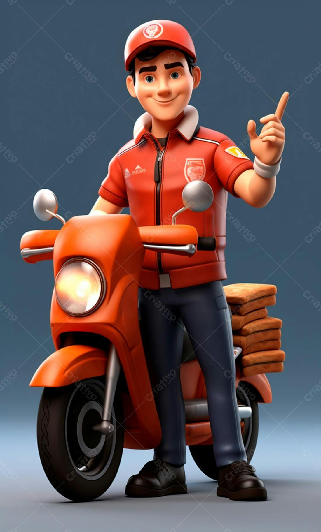 Entregador de pizza em moto laranja