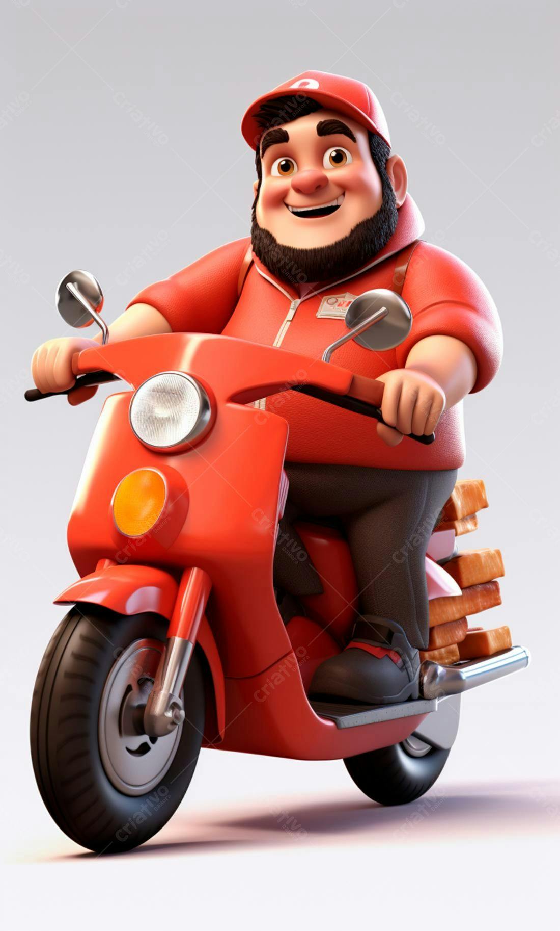 Entregador feliz em moto vermelha