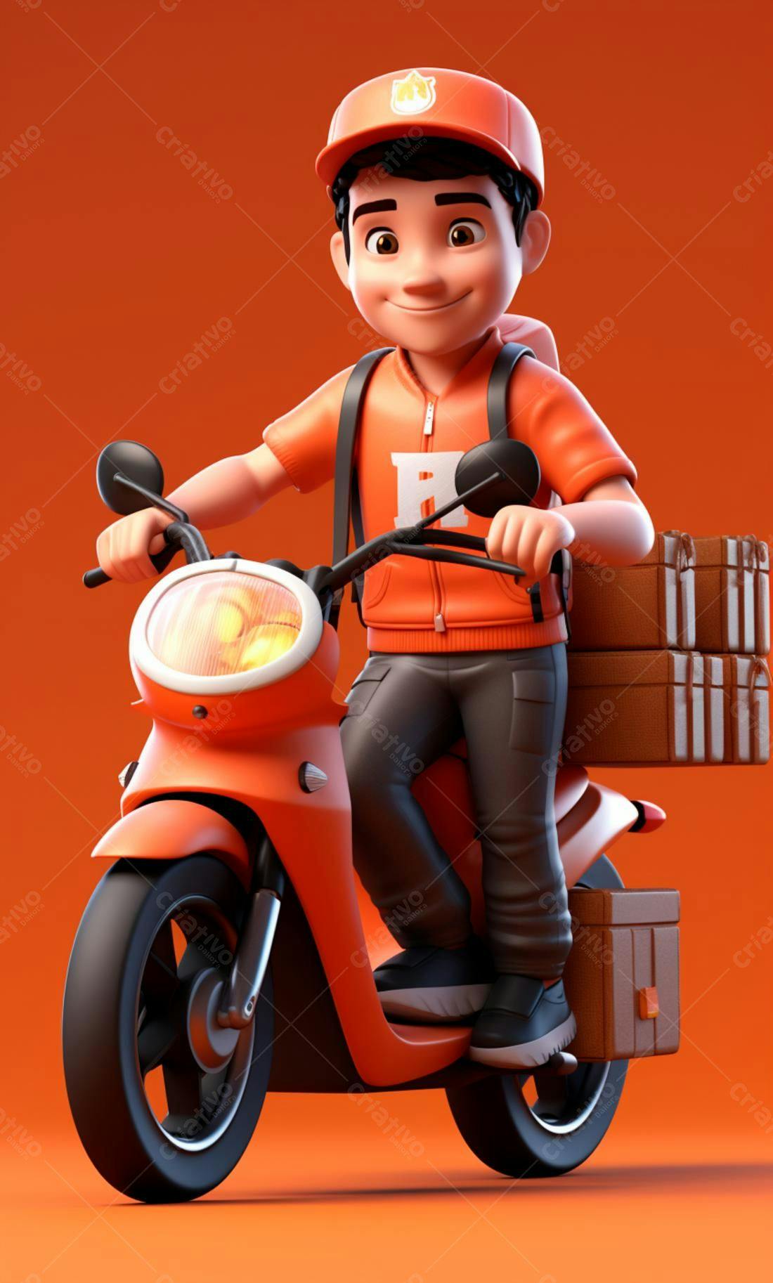 Entregador em moto laranja fazendo entrega