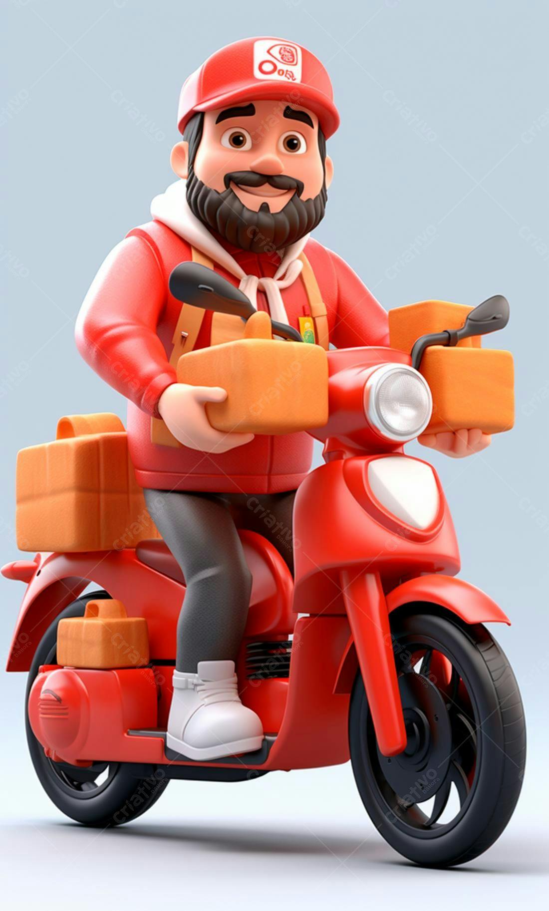 Entregador sorrindo em moto vermelha