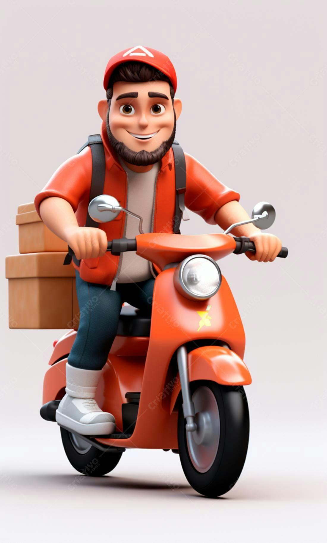 Entregador em moto laranja transportando encomendas