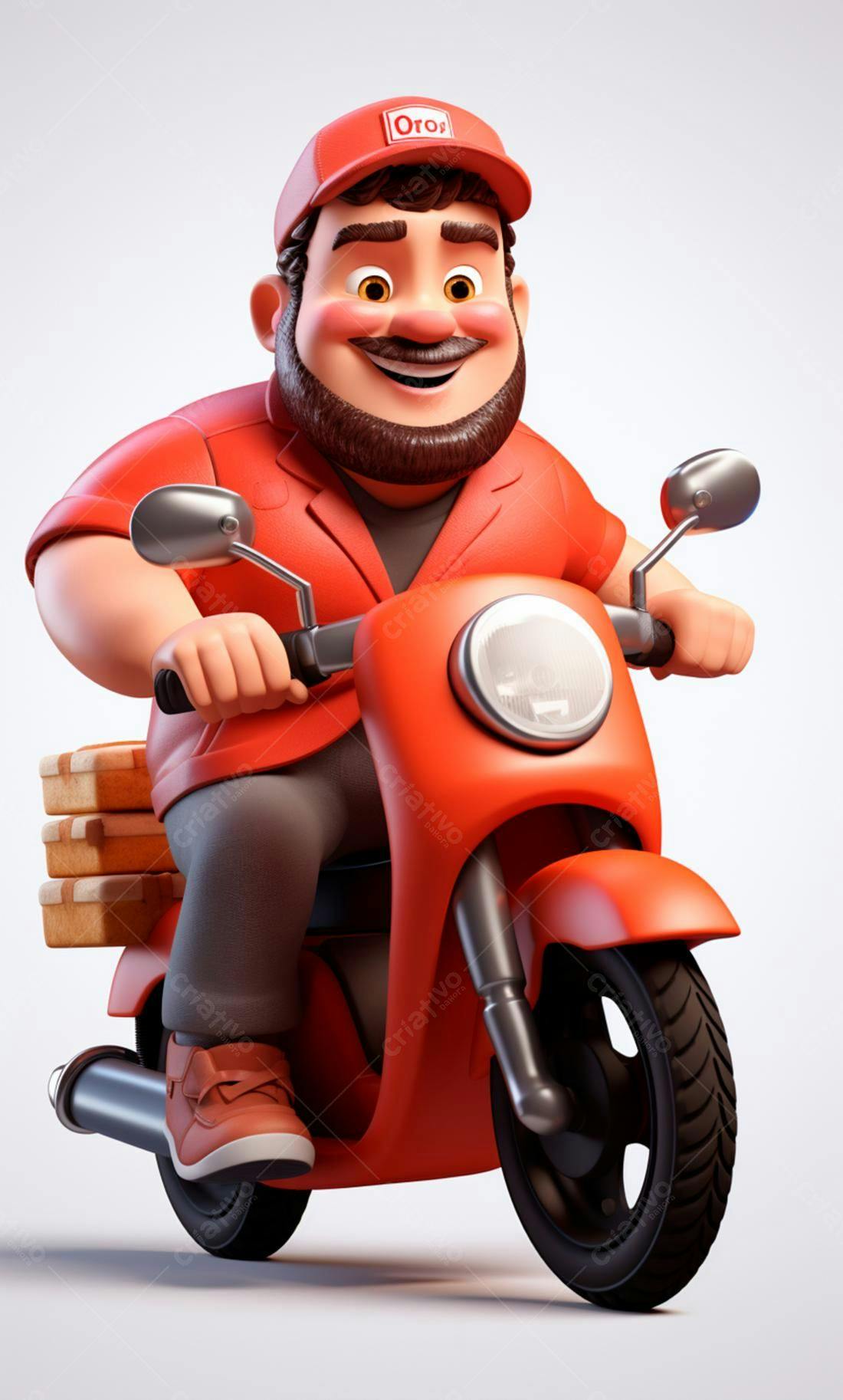Entregador sorridente em moto vermelha