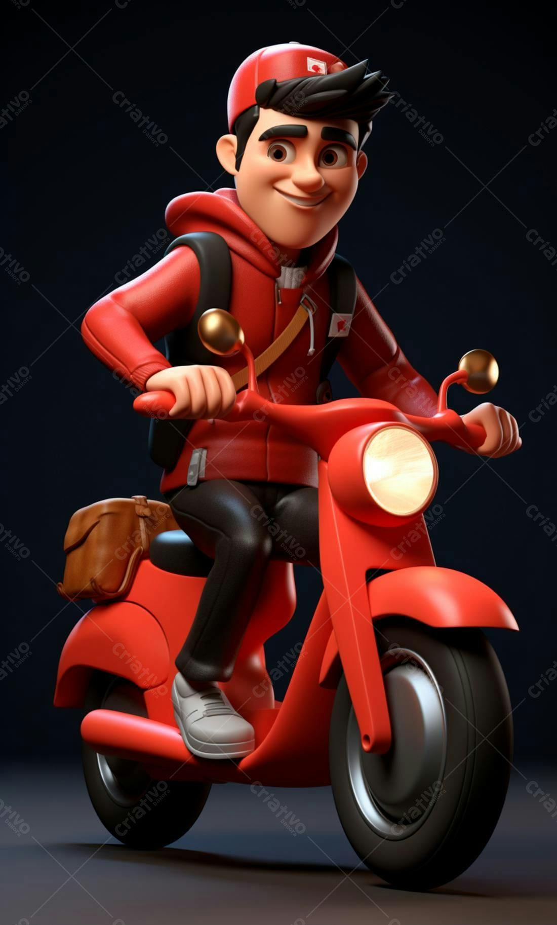 Entregador em scooter vermelha sorrindo