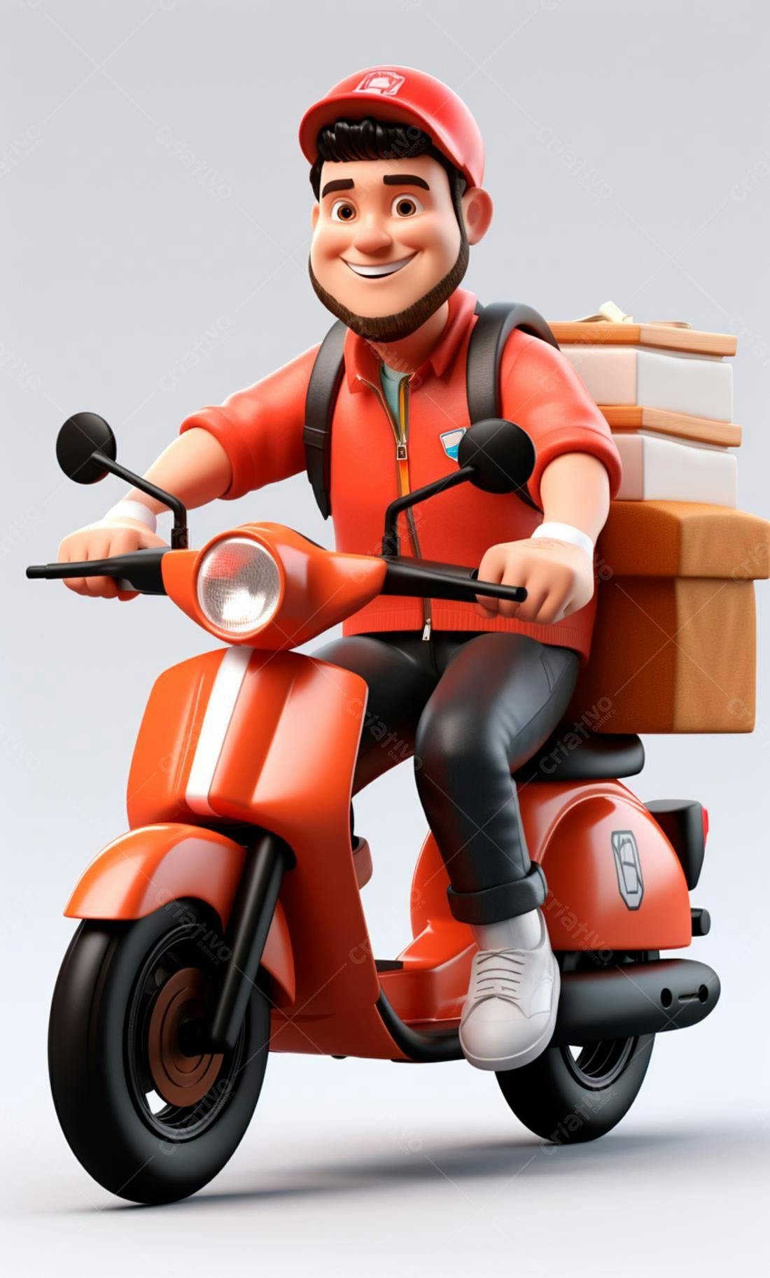 Entregador feliz em moto laranja