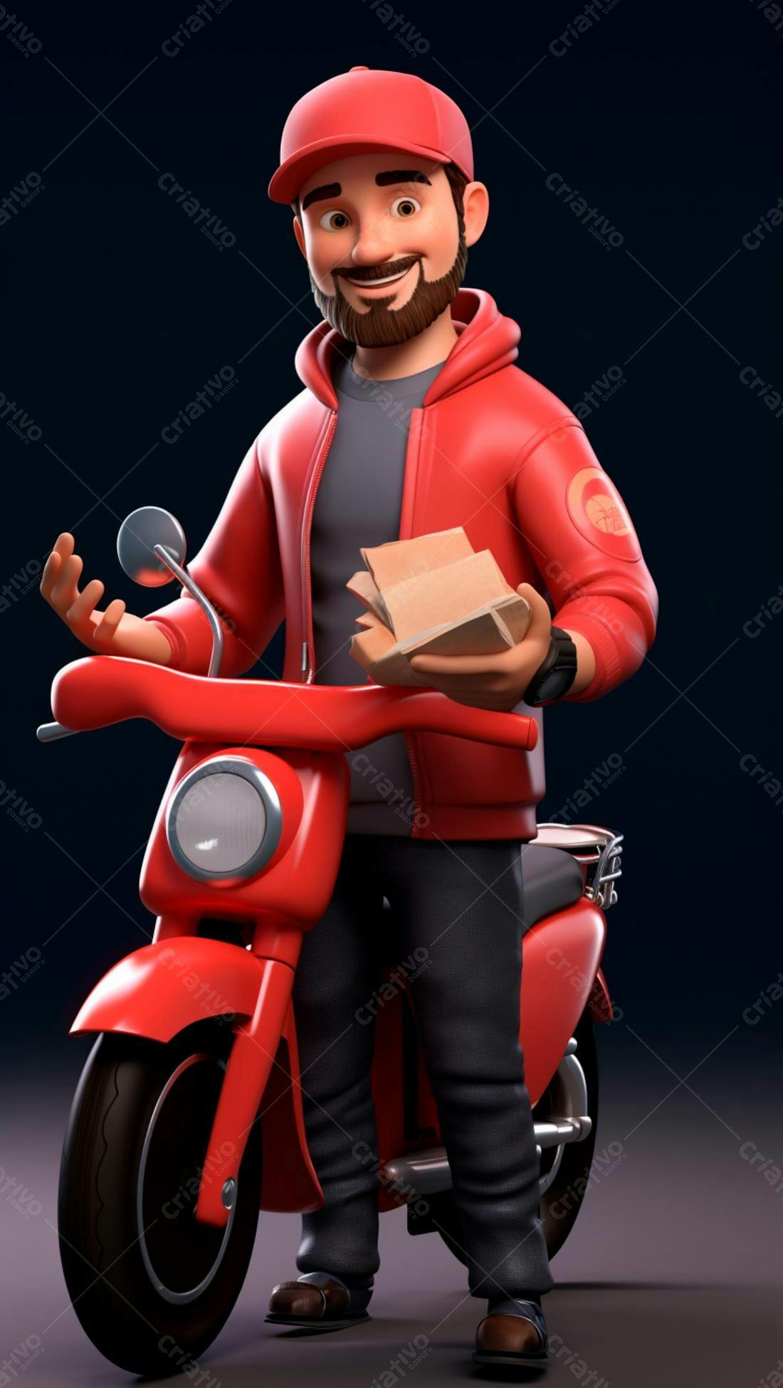 Entregador com moto vermelha e encomendas