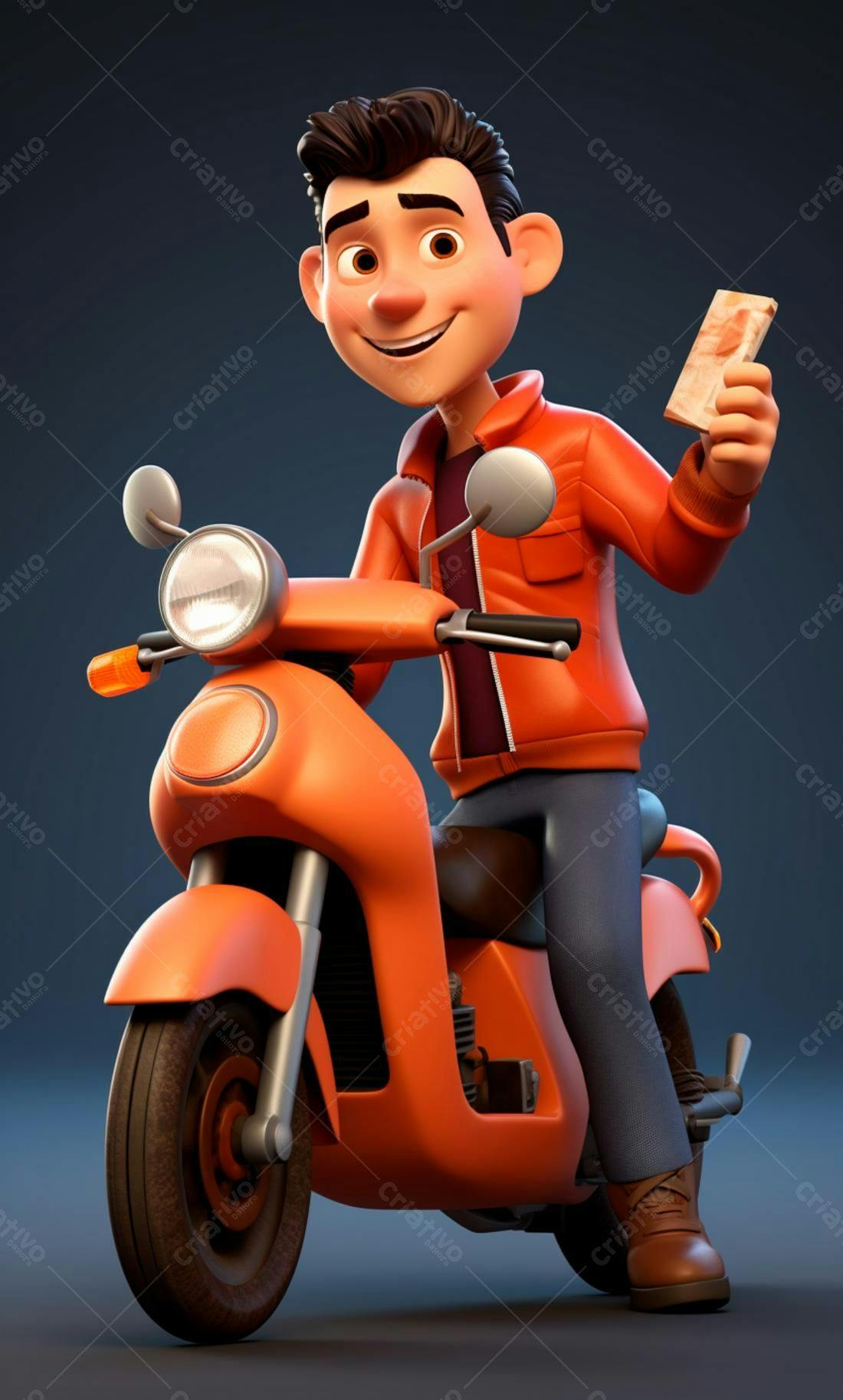 Entregador animado em scooter laranja