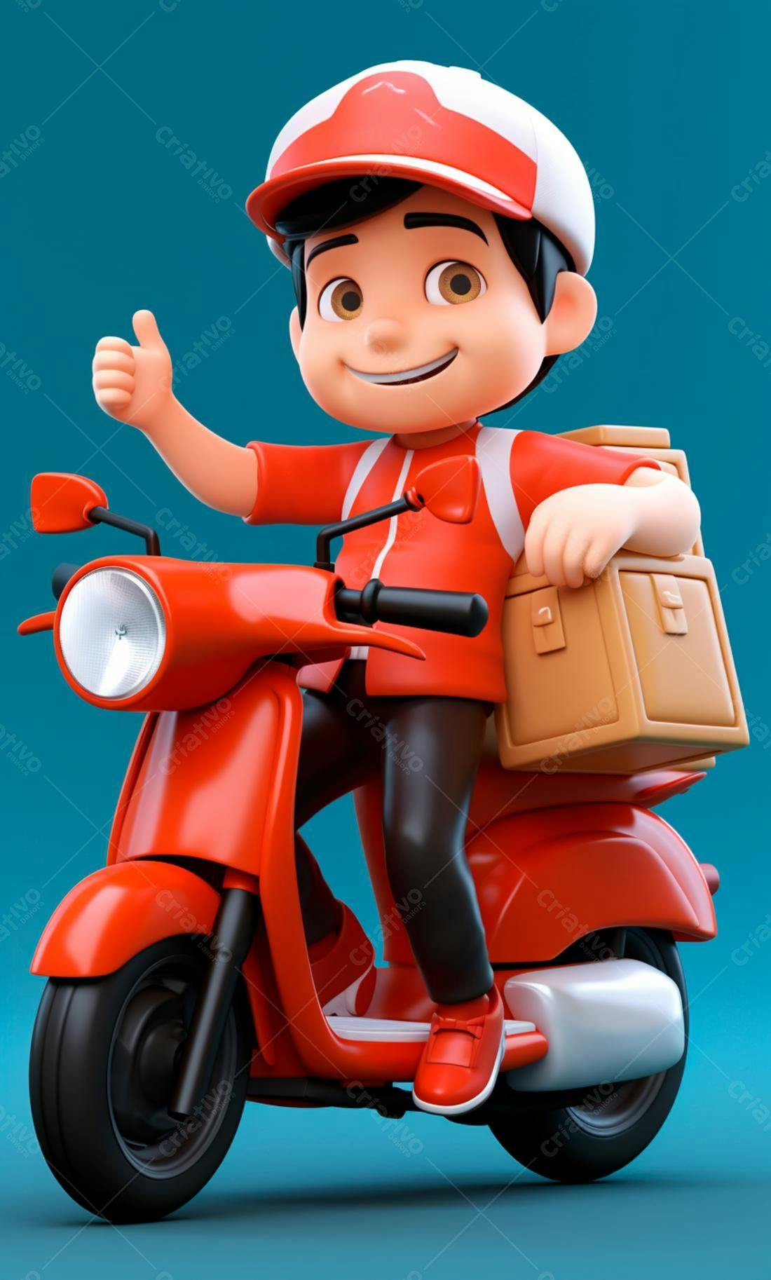 Entregador sorrindo em moto vermelha