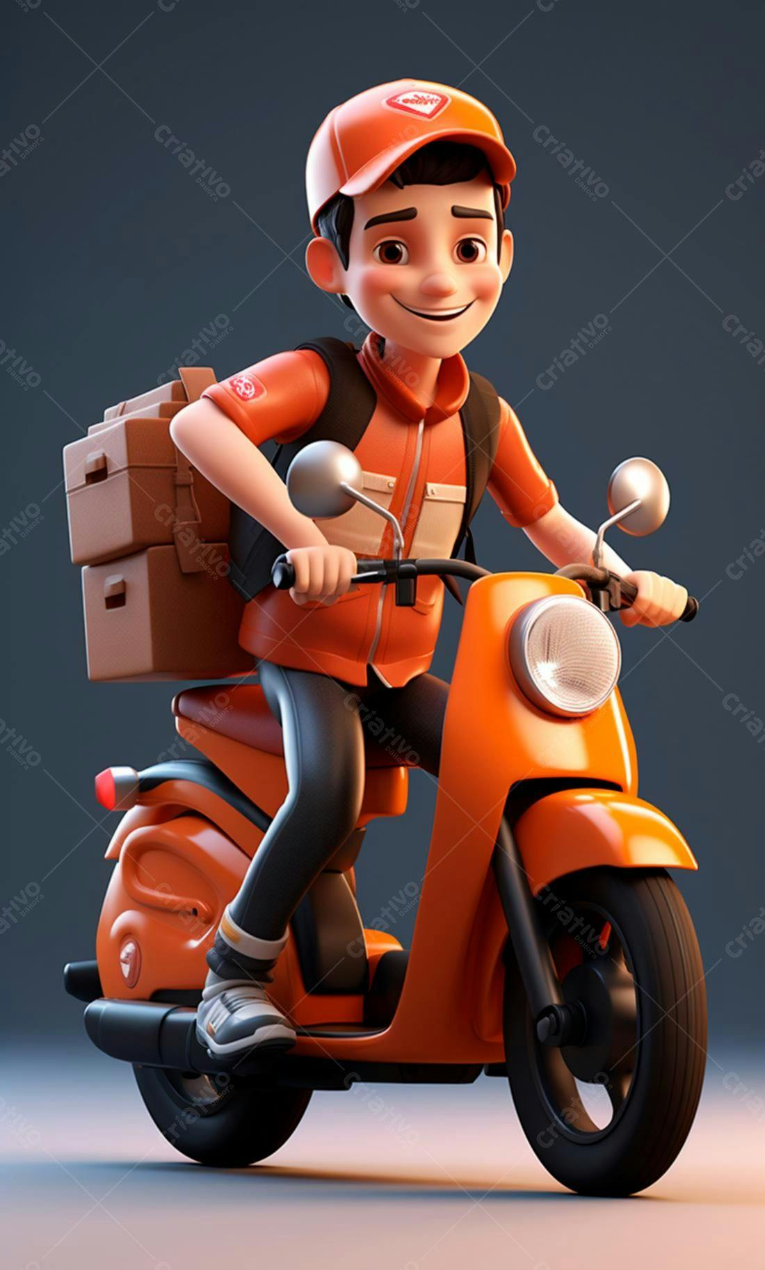 Entregador sorrindo em moto laranja