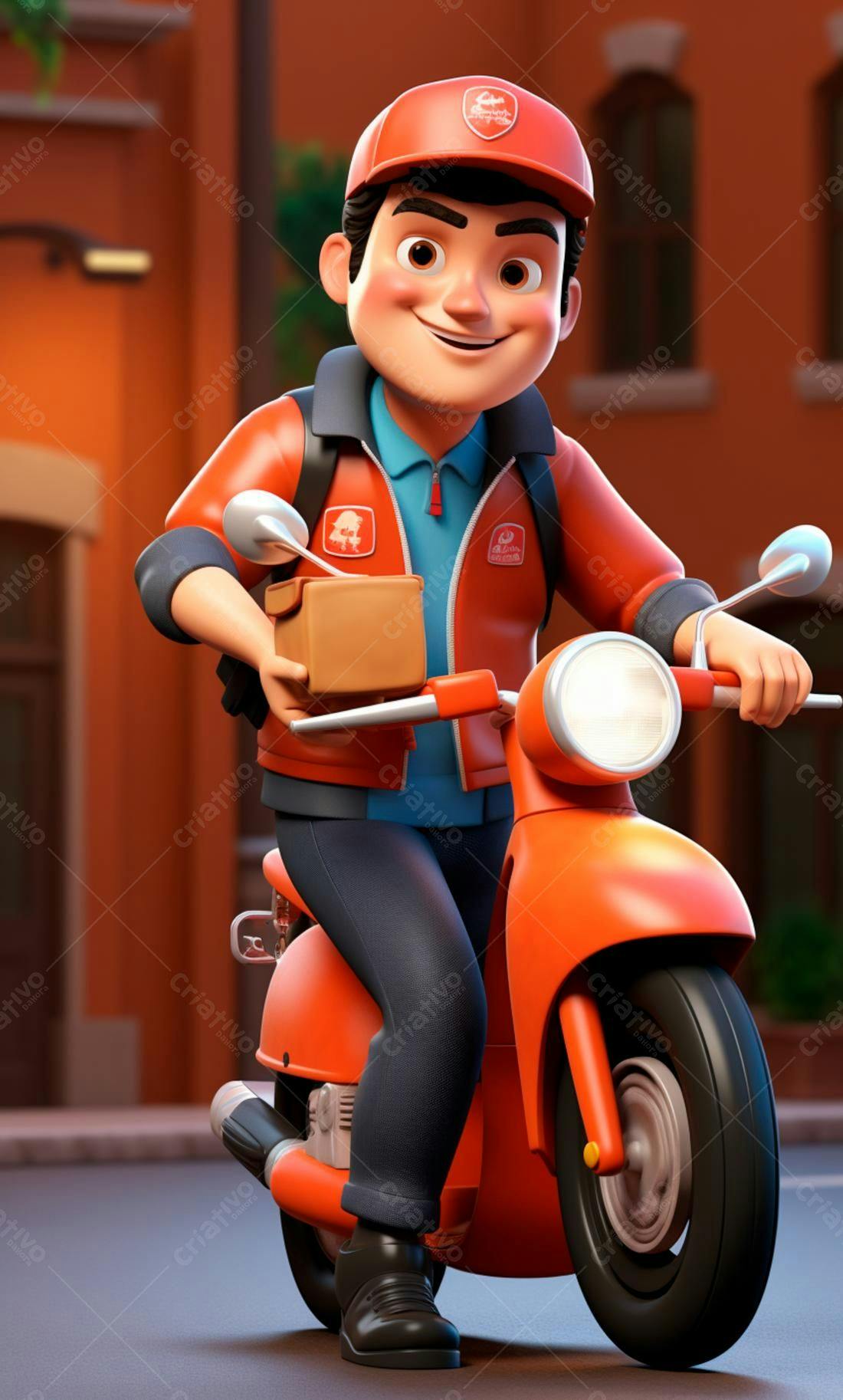 Entregador alegre em moto laranja