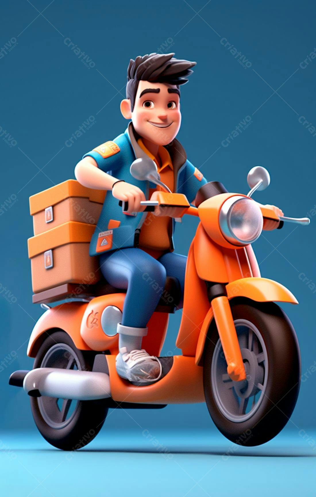 Entregador animação moto laranja