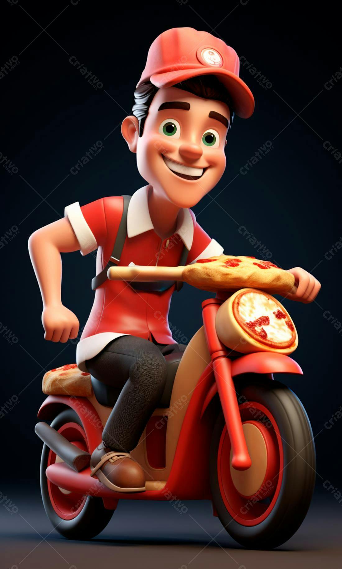 Entregador de pizza em moto vermelha