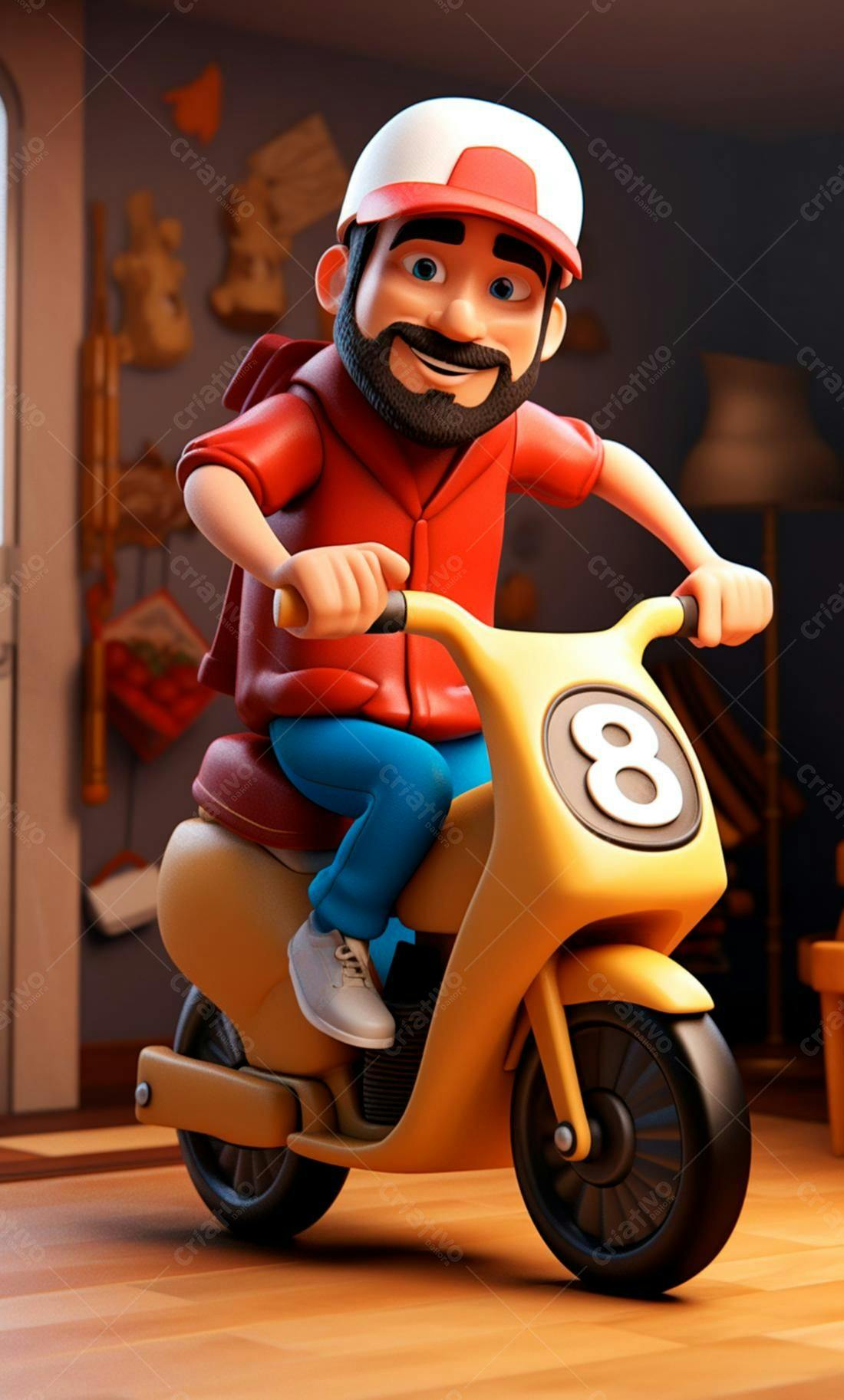 Entregador sorridente em moto amarela