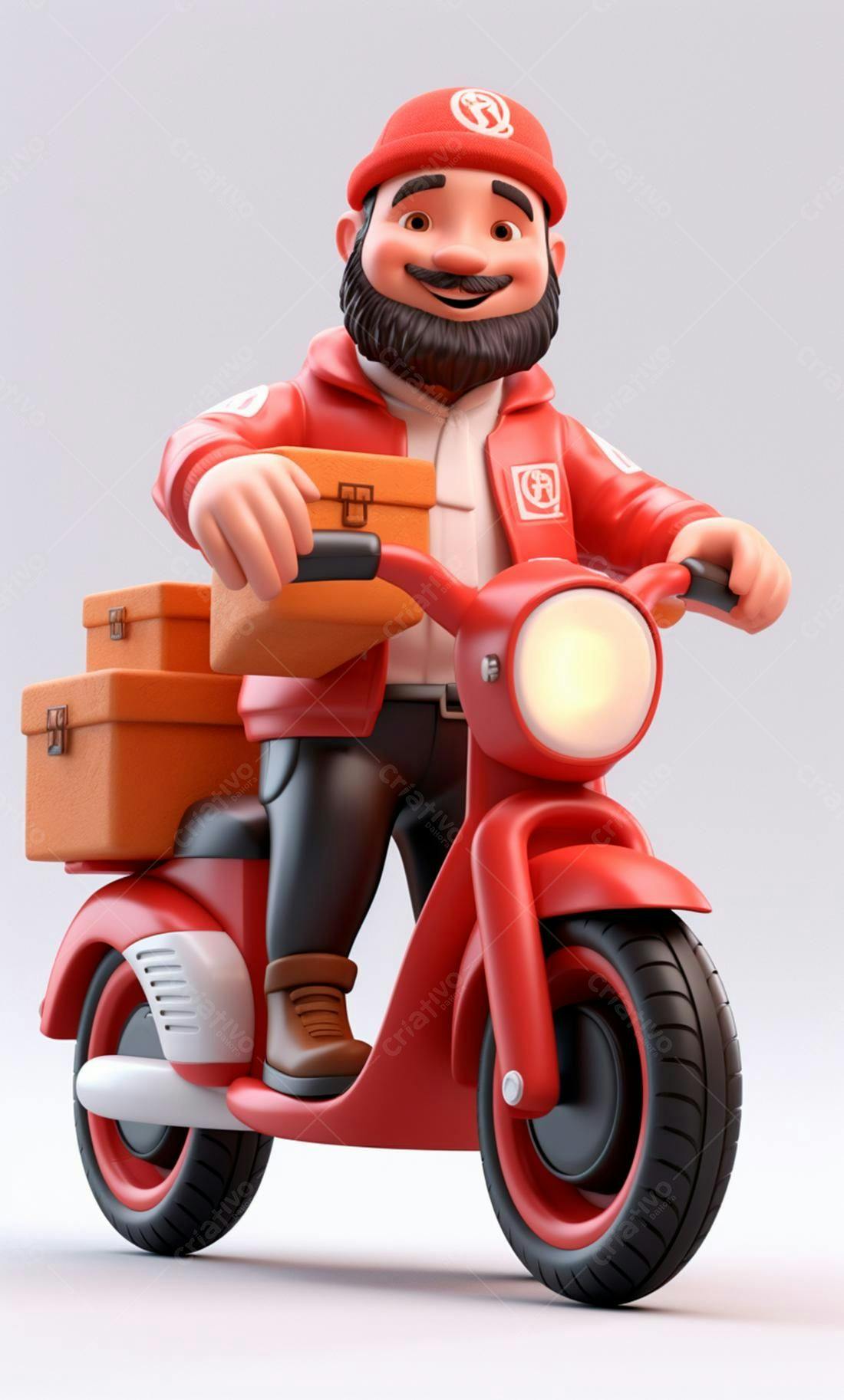 Entregador sorridente em moto vermelha