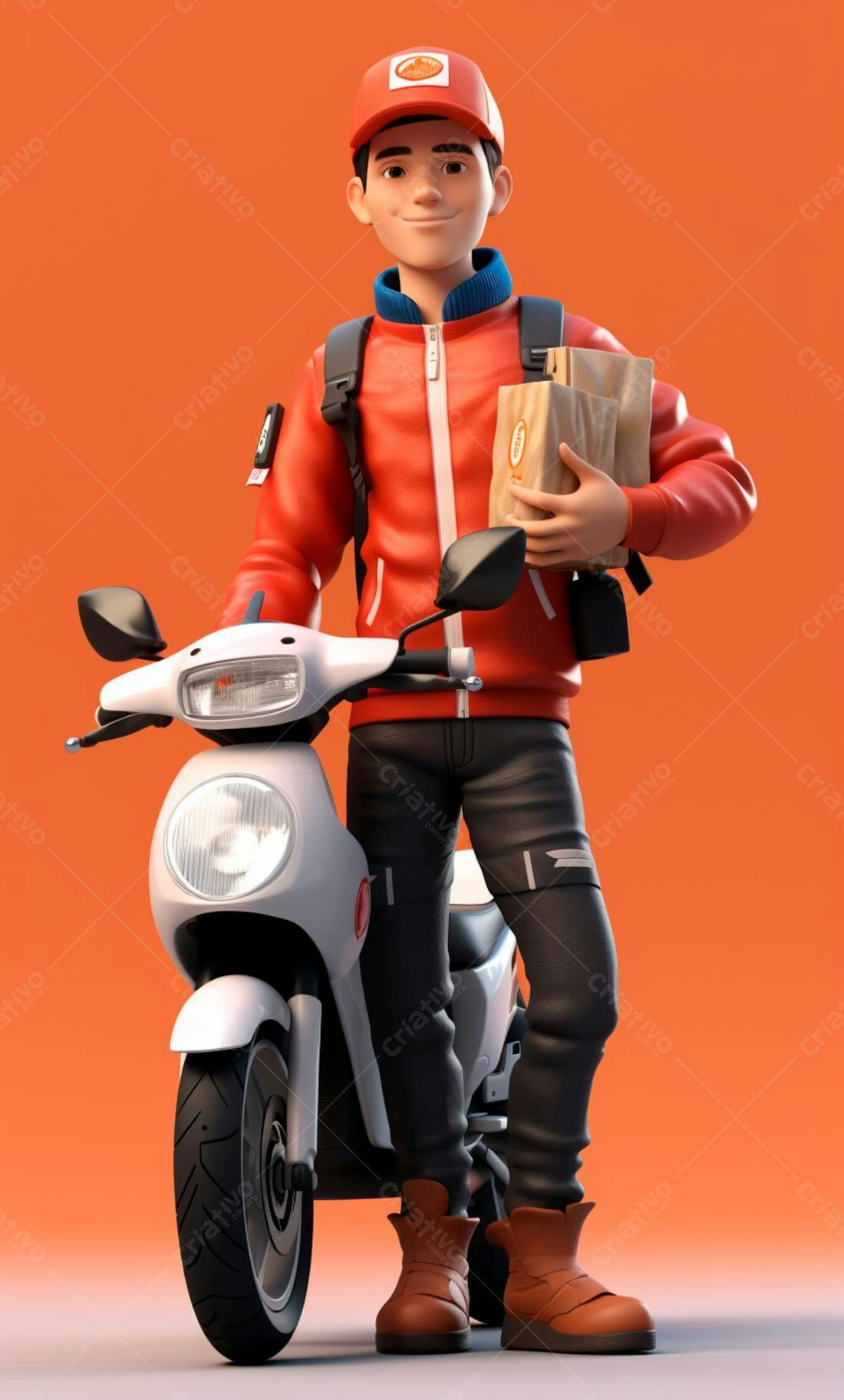 Entregador com moto e encomendas