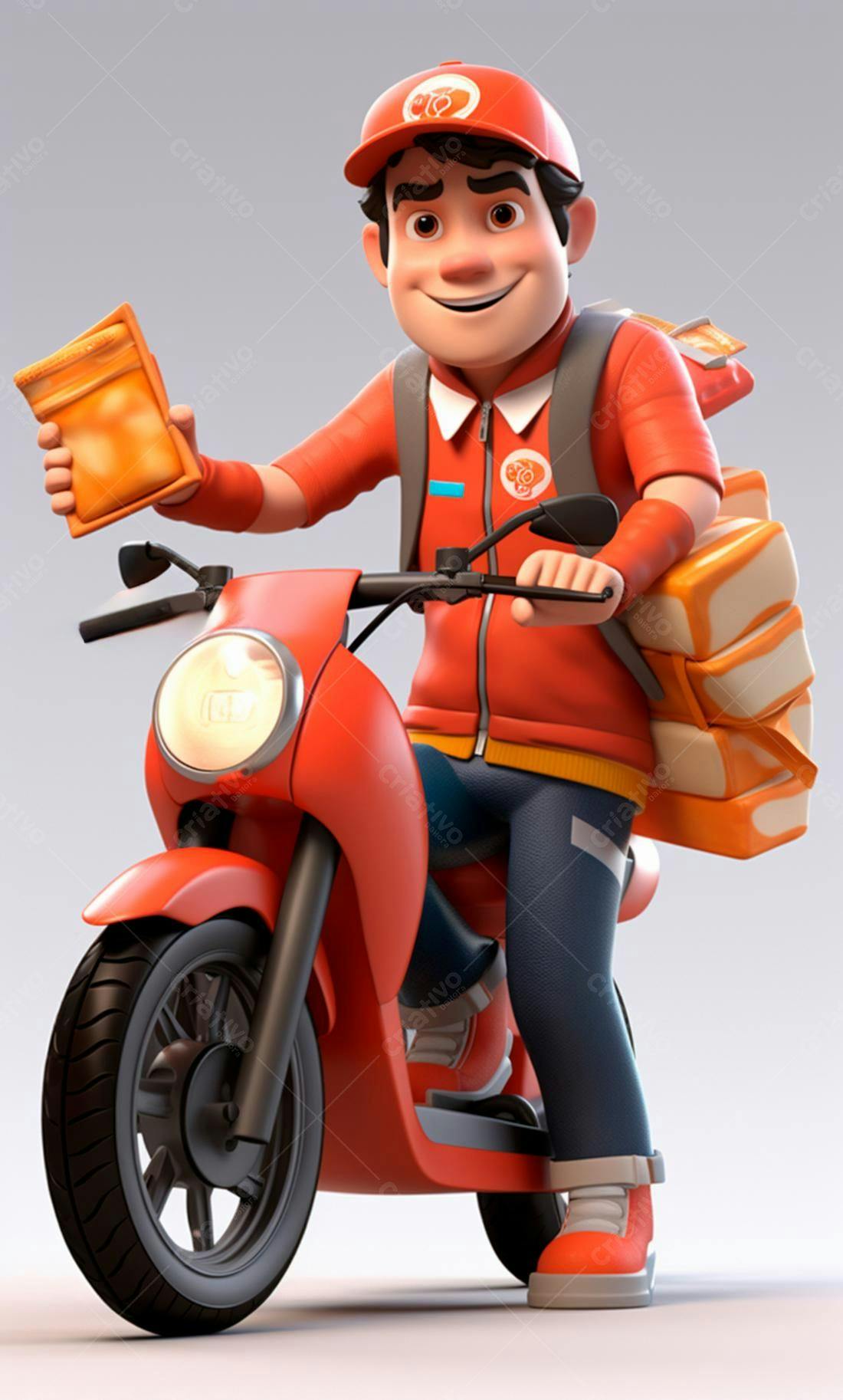 Entregador sorrindo em moto vermelha