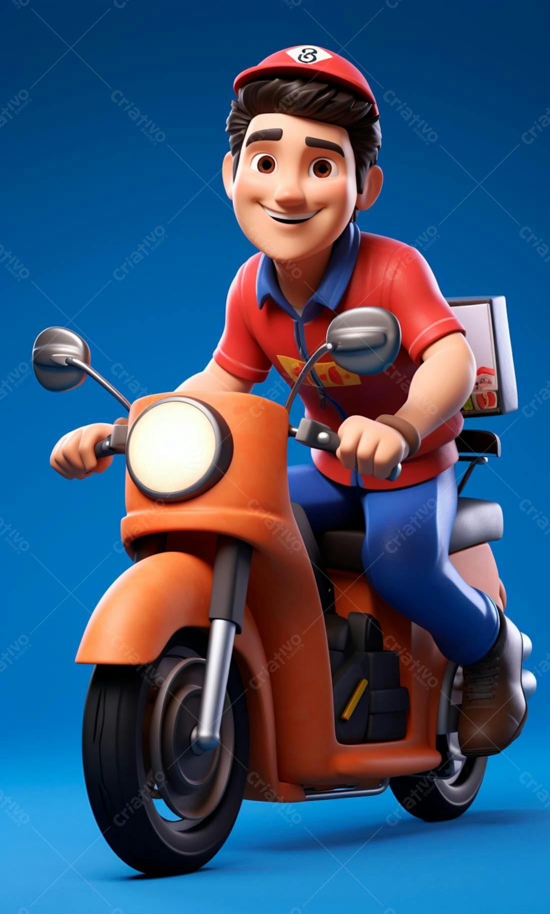 Entregador sorrindo em moto laranja