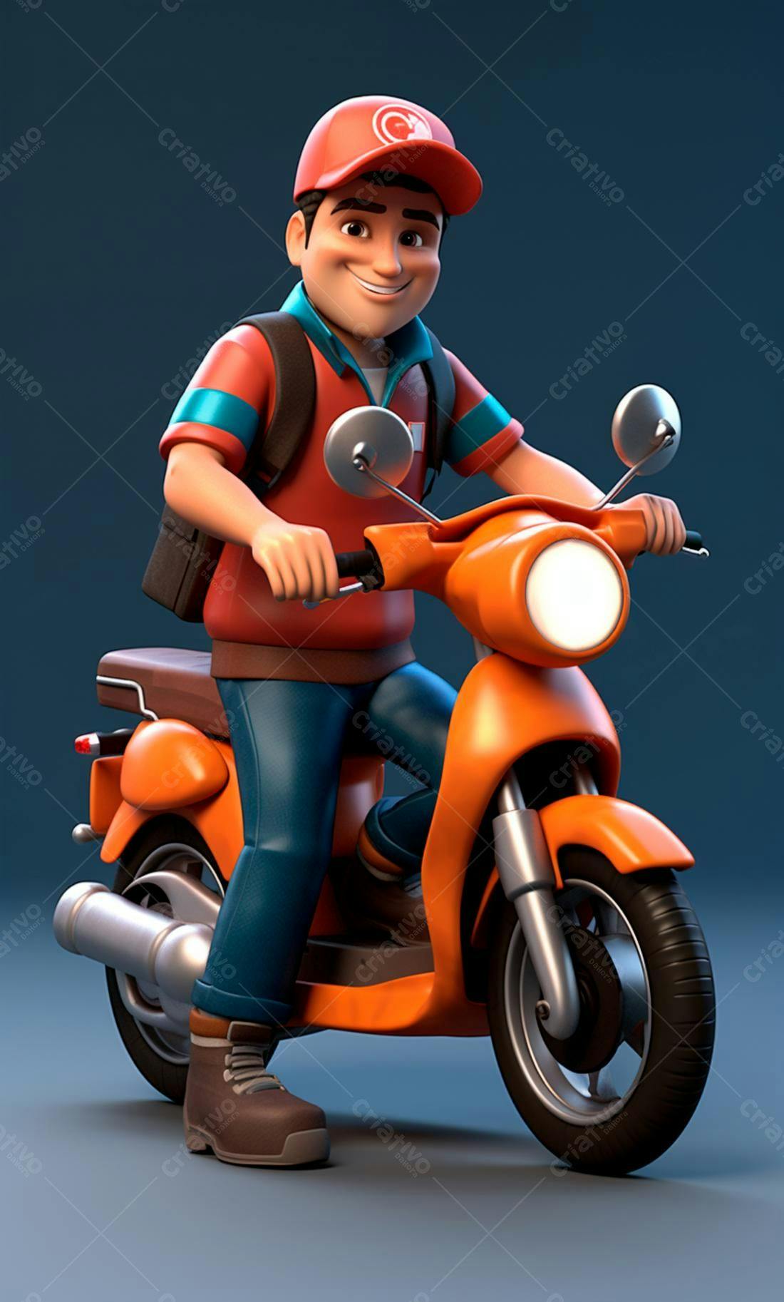 Entregador sorrindo em moto laranja