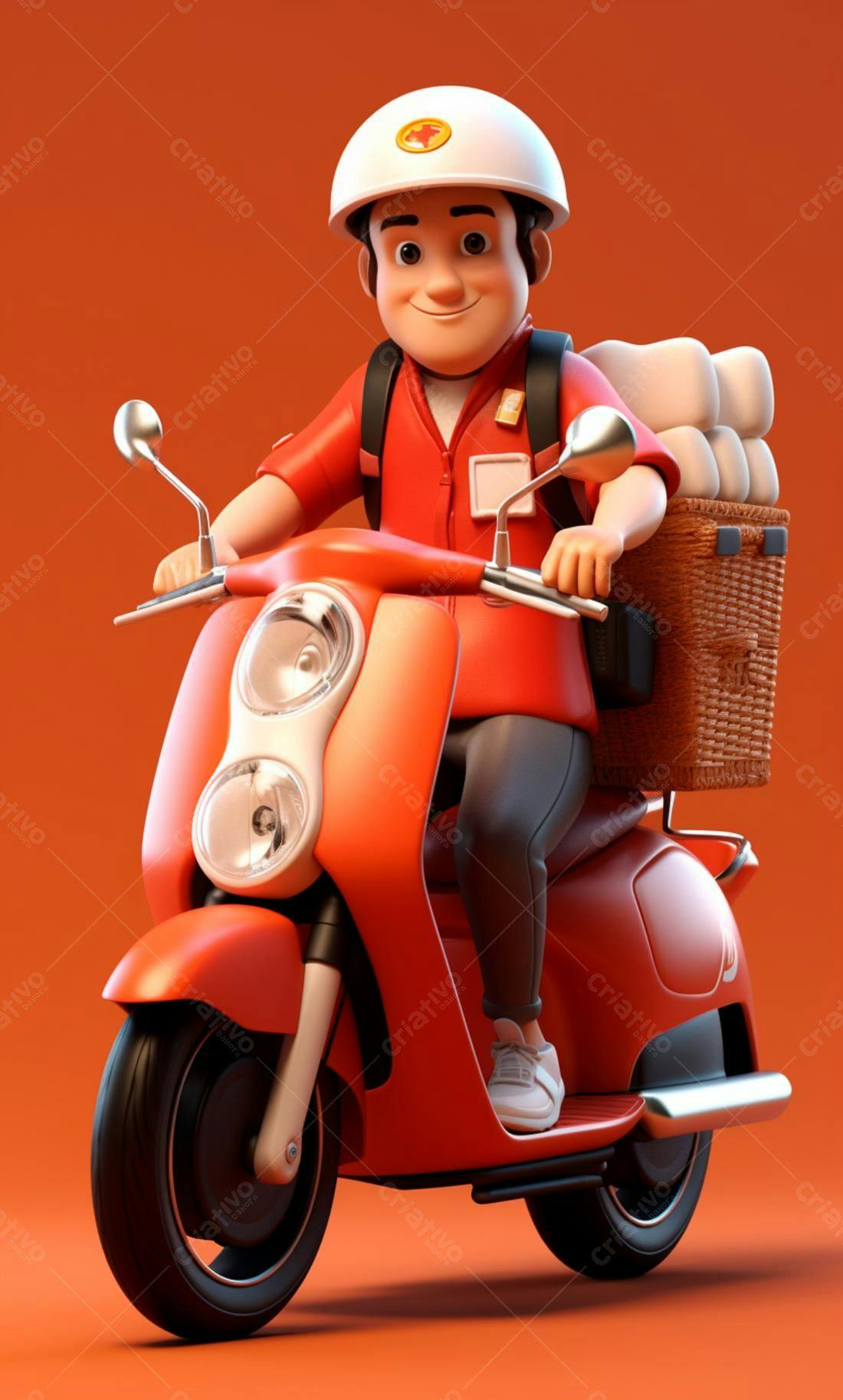 Entregador em moto vermelha com encomendas