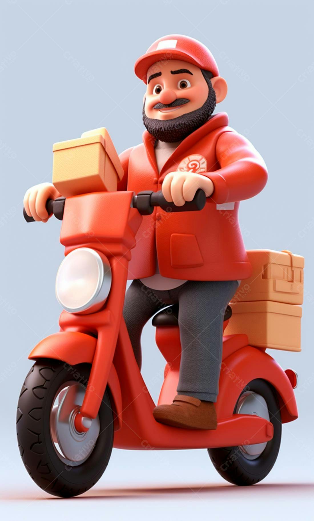 Entregador em moto vermelha com encomendas