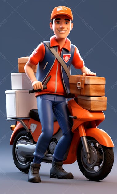 Modelo 3d de um personagem de entregador delivery