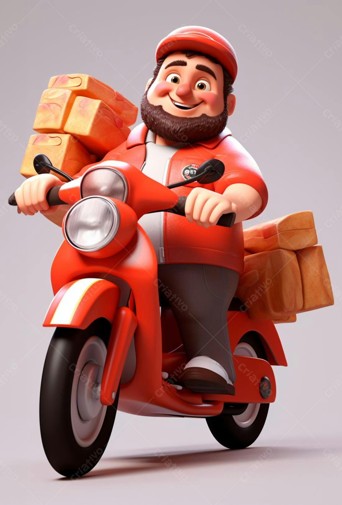 Entregador feliz em moto vermelha