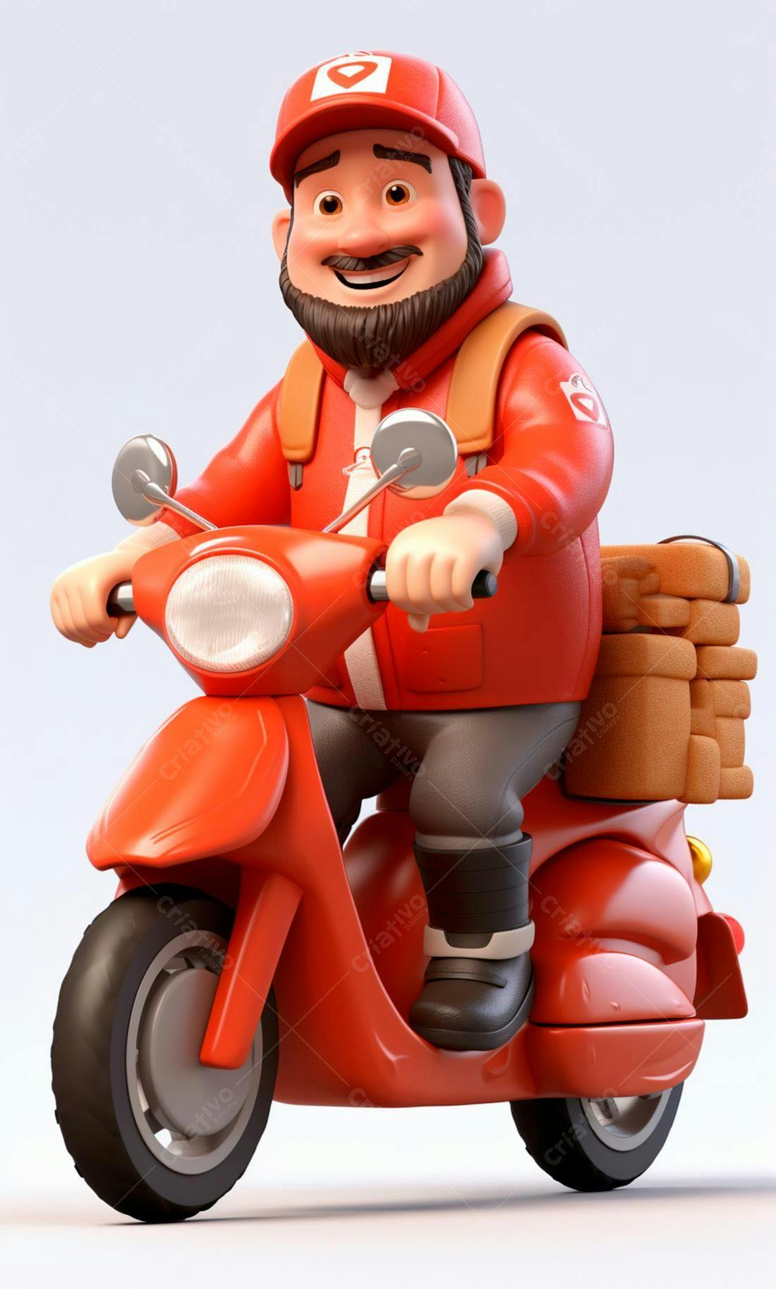 Entregador feliz em scooter vermelha