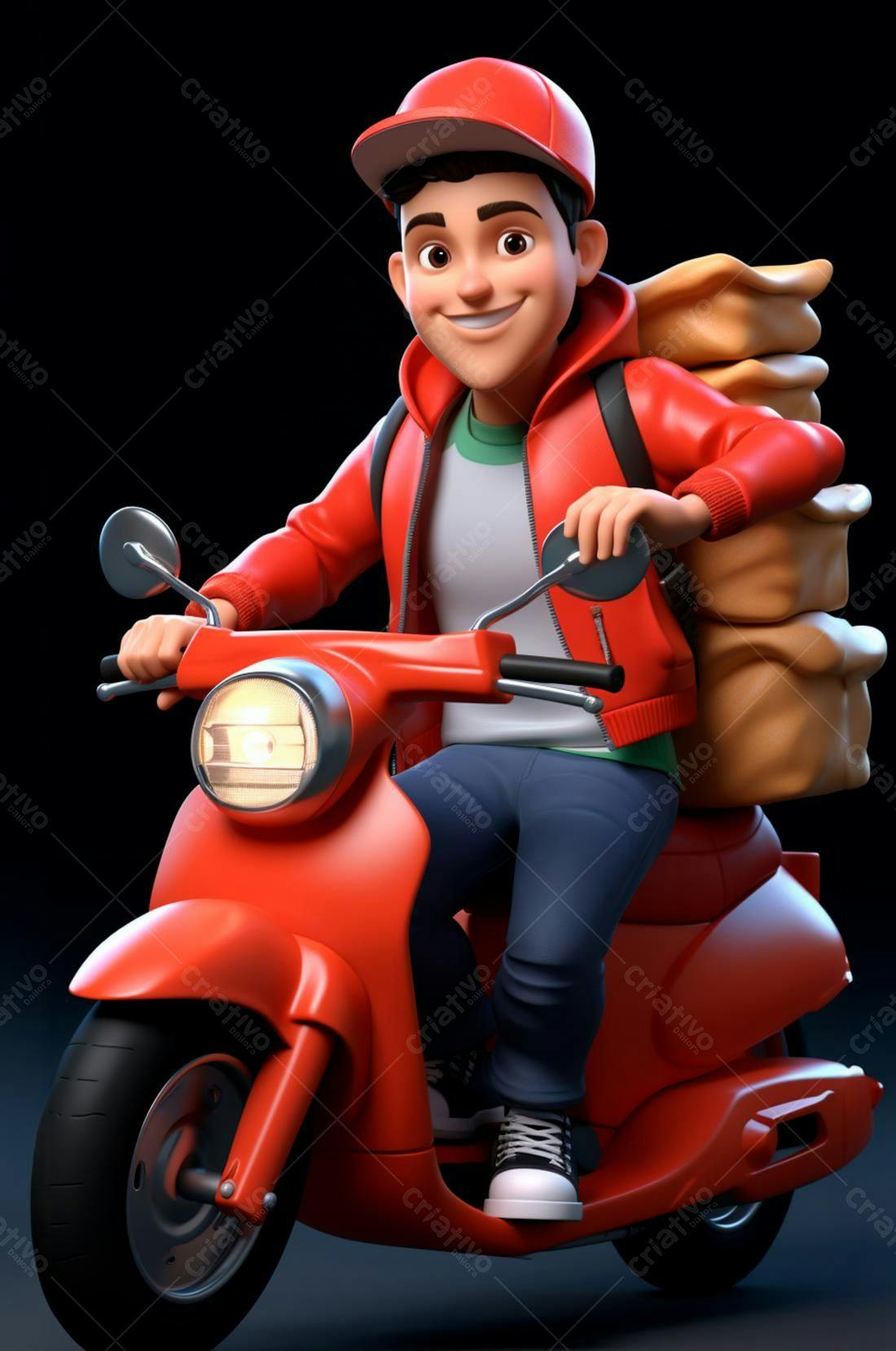 Entregador sorrindo em moto vermelha