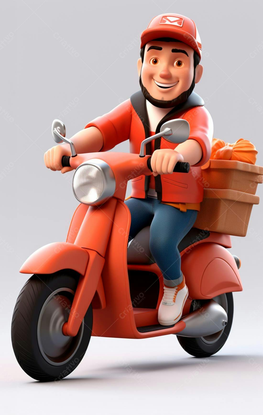 Entregador feliz em scooter laranja