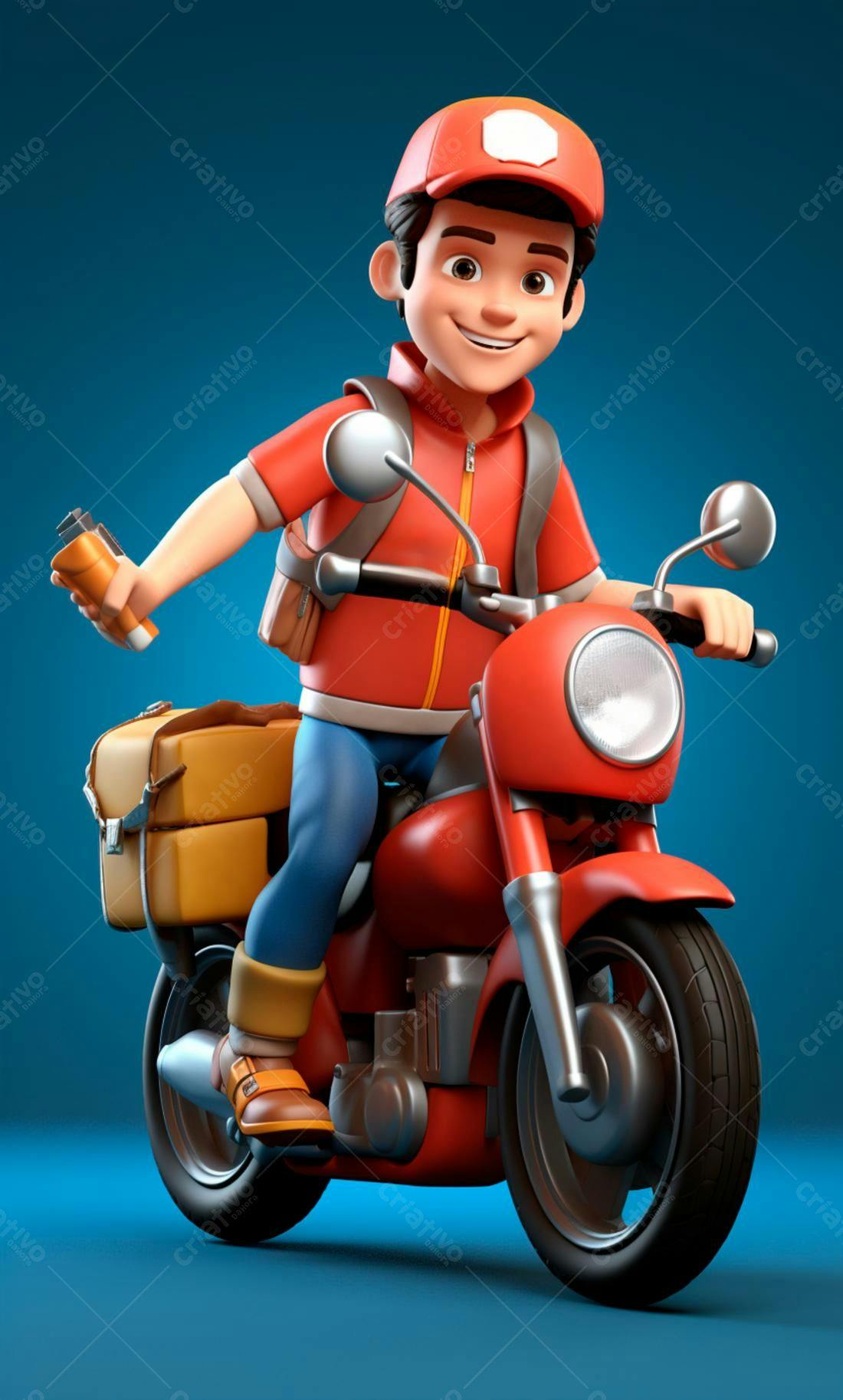 Entregador animado em moto vermelha