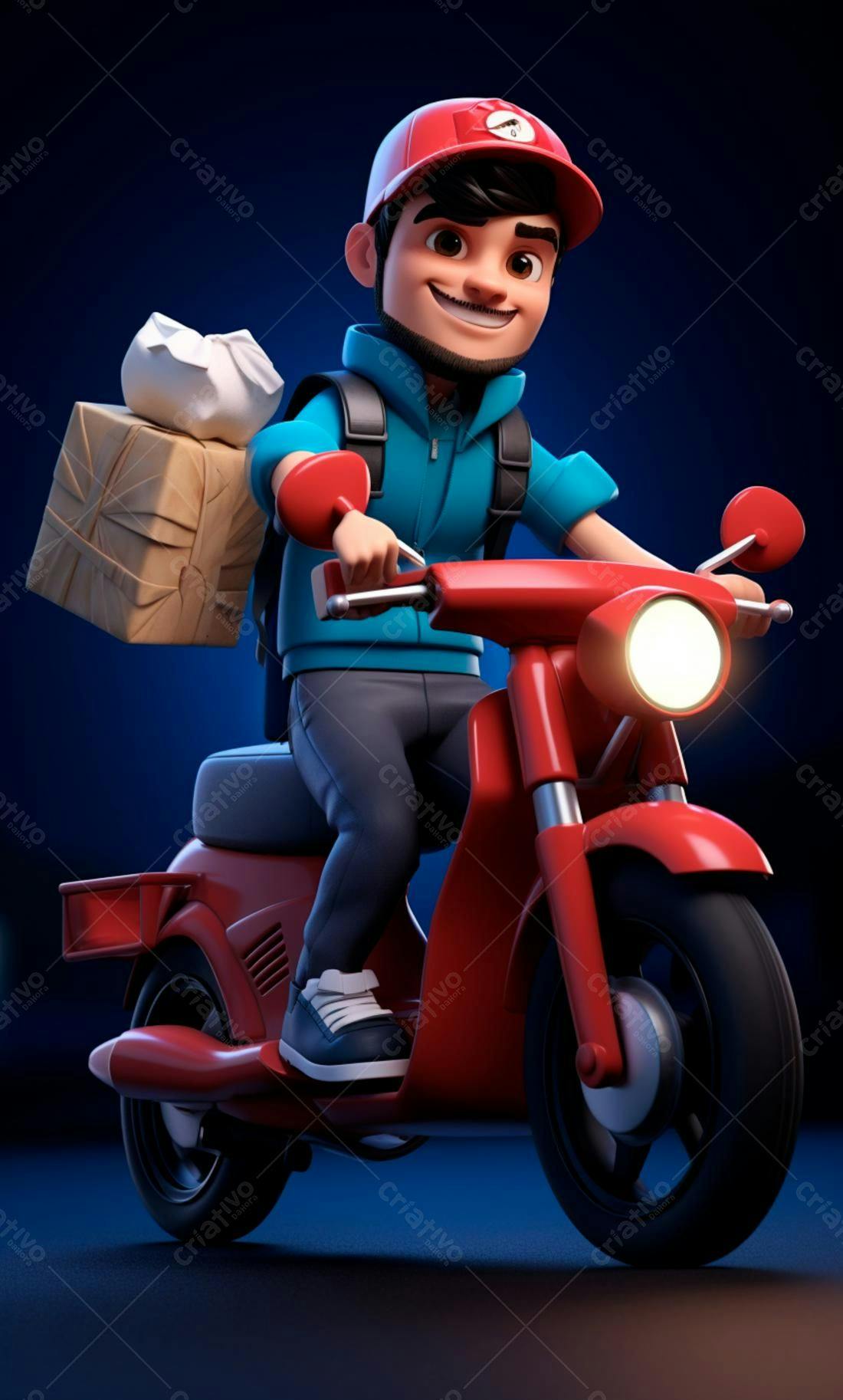 Entregador sorrindo em moto vermelha