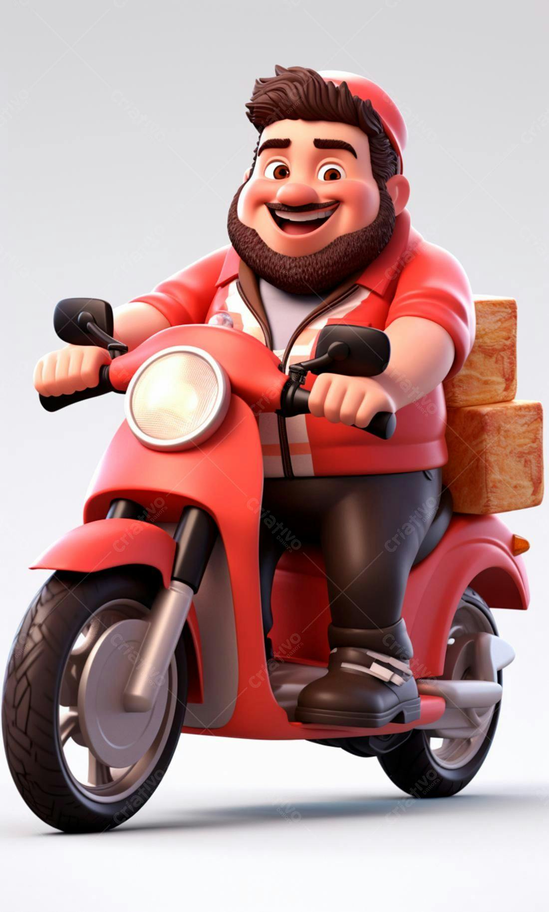 Entregador feliz em moto vermelha