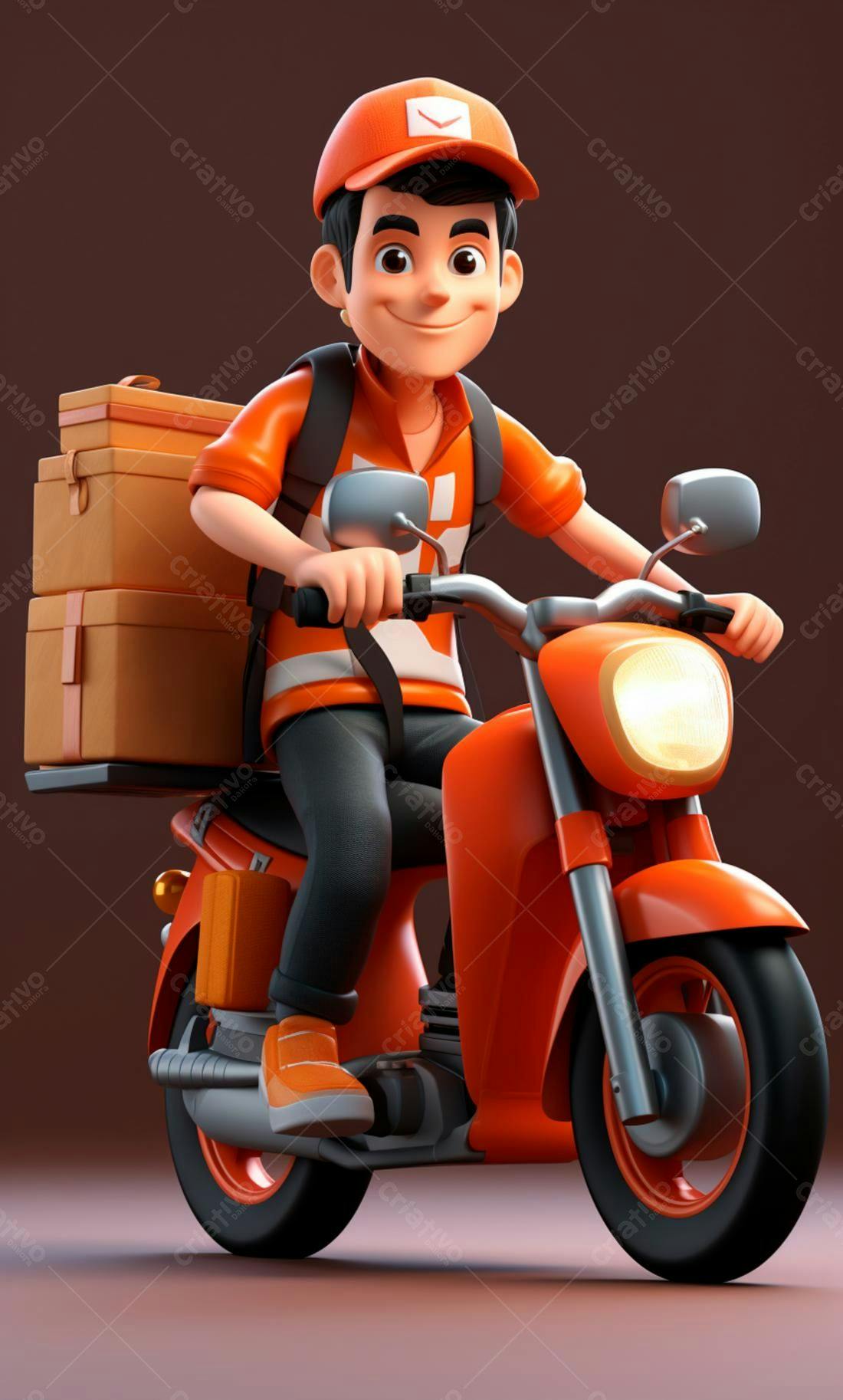 Entregador animação moto laranja