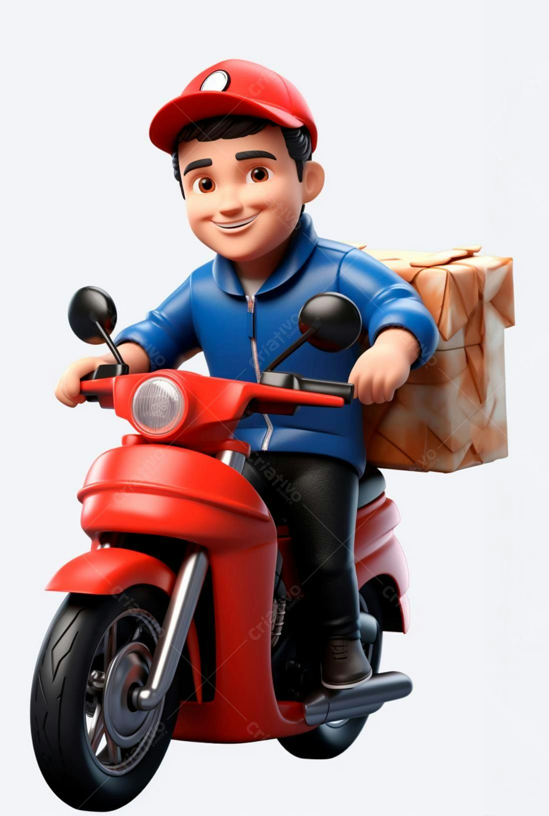Entregador alegre em moto vermelha