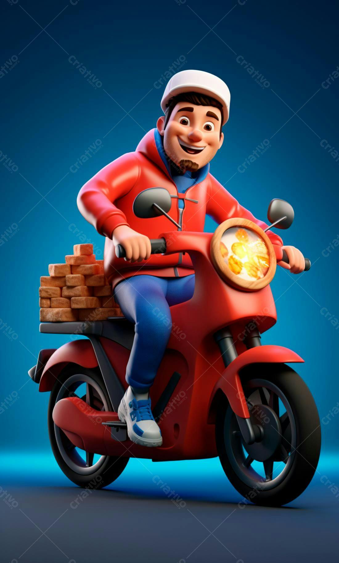 Entregador de Pizza em Moto Vermelha