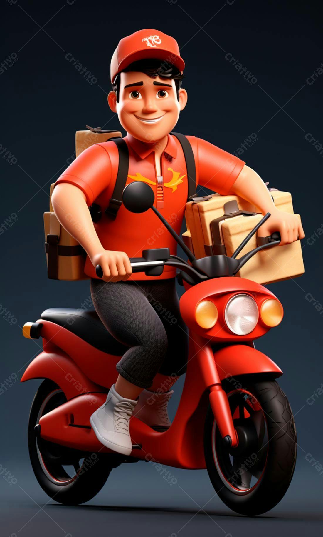 Entregador sorrindo em moto vermelha