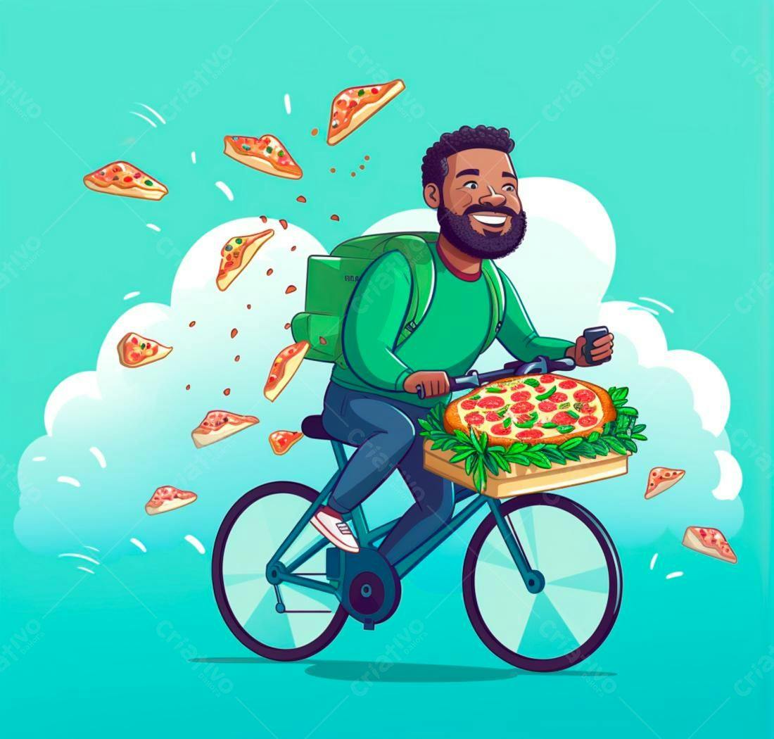 Entregador de Pizza de Bicicleta Ilustração