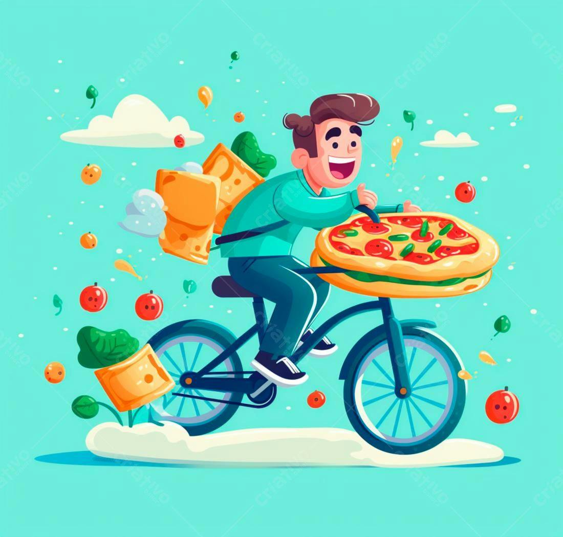 Entregador de Pizza de Bicicleta Ilustração