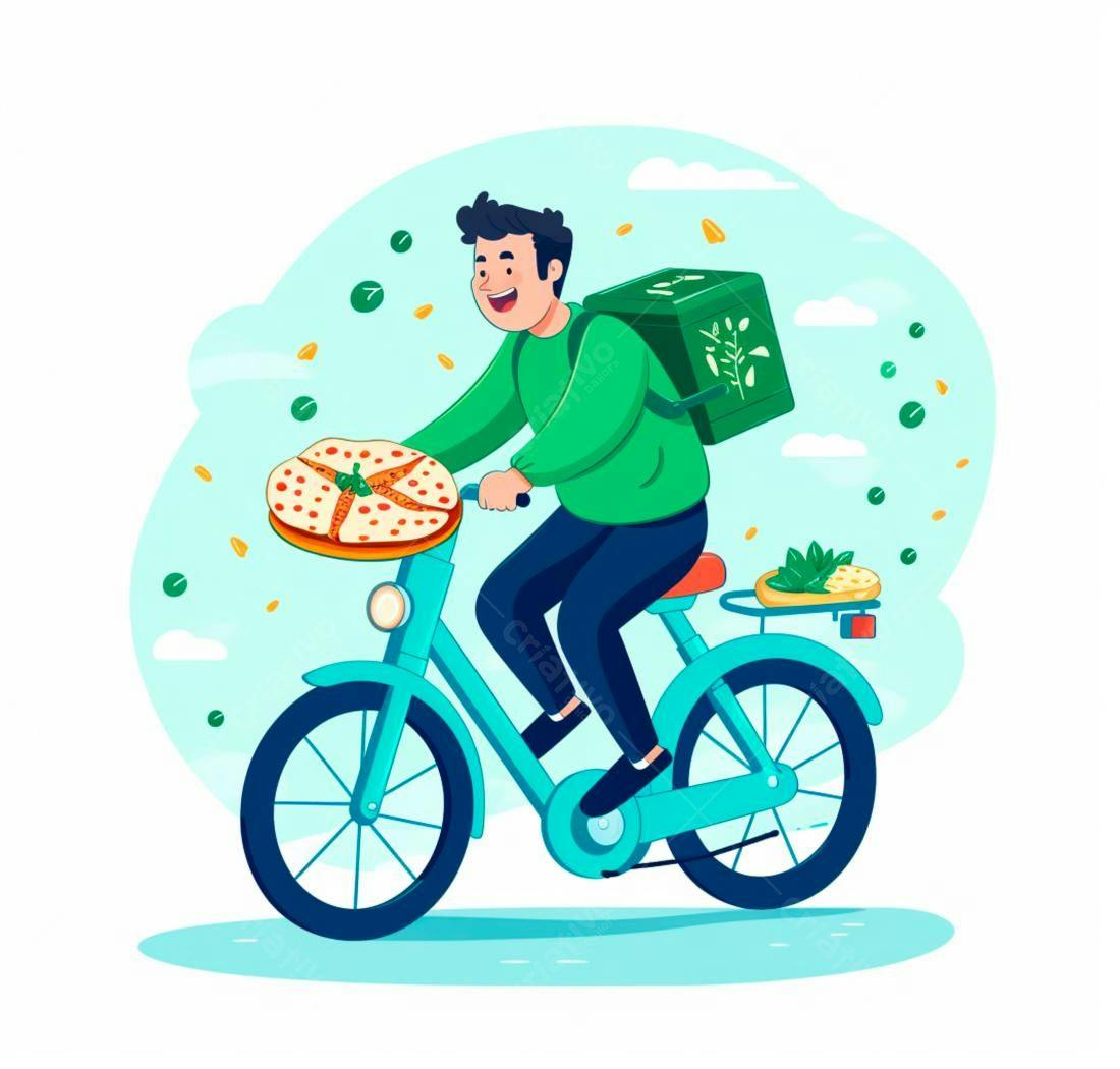 Entregador de pizza em bicicleta
