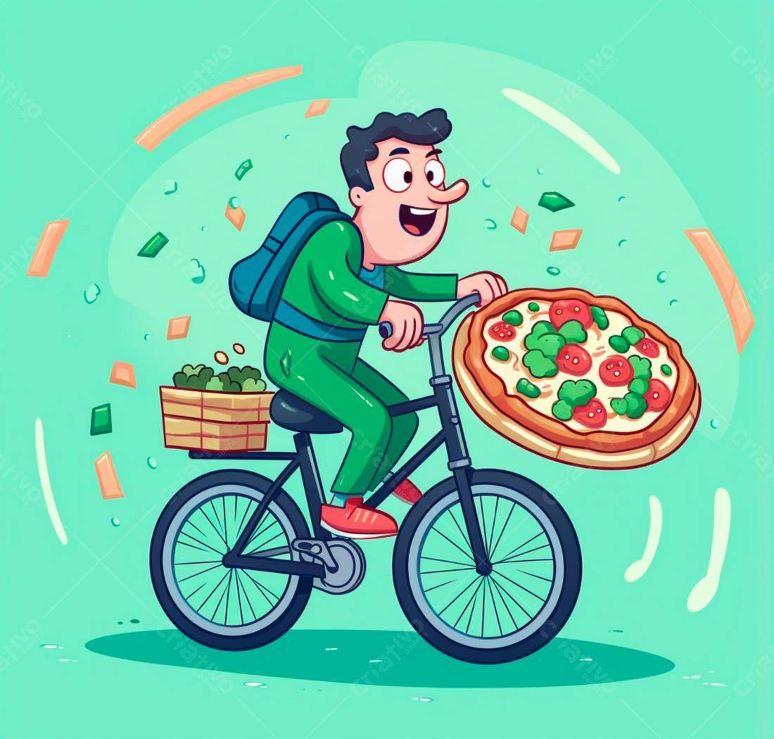 Entregador de pizza de bicicleta
