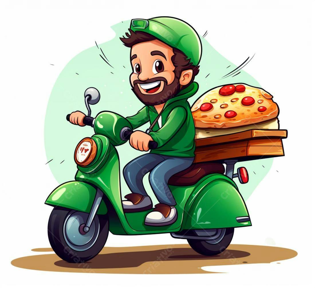 Entregador de pizza em scooter verde