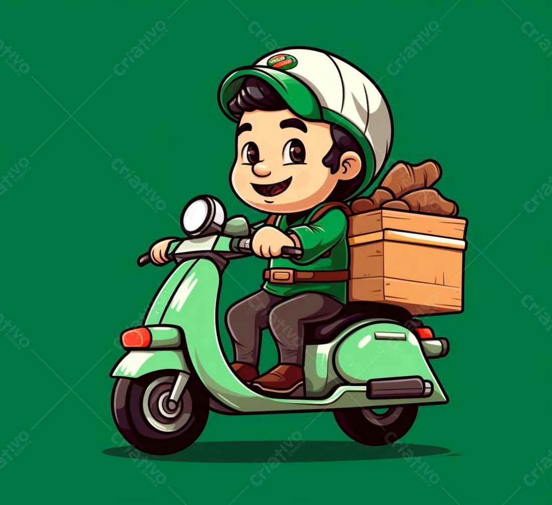 Entregador em scooter verde entregando pães