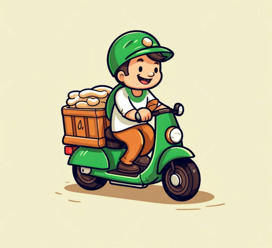 Entregador feliz em scooter verde