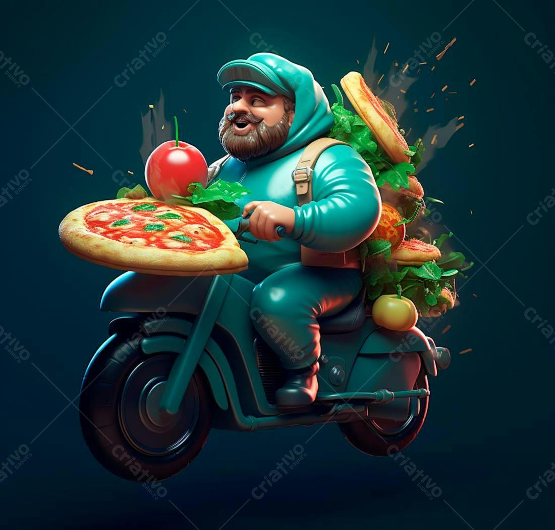 Entregador de pizza em moto estiloso