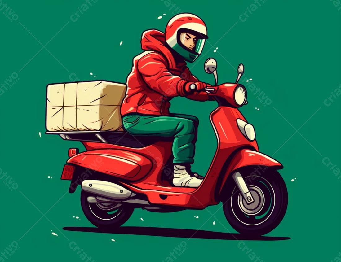 Entregador em moto vermelha transportando encomenda