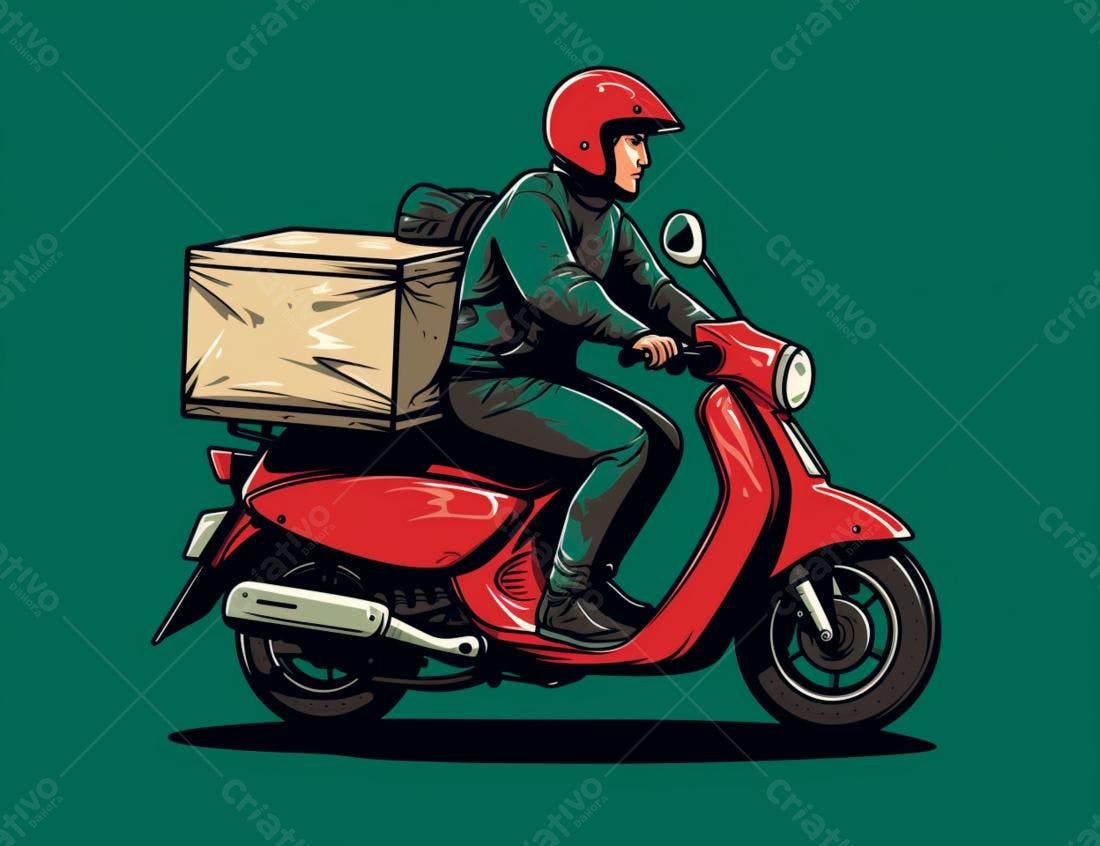 Entregador em moto vermelha com caixa