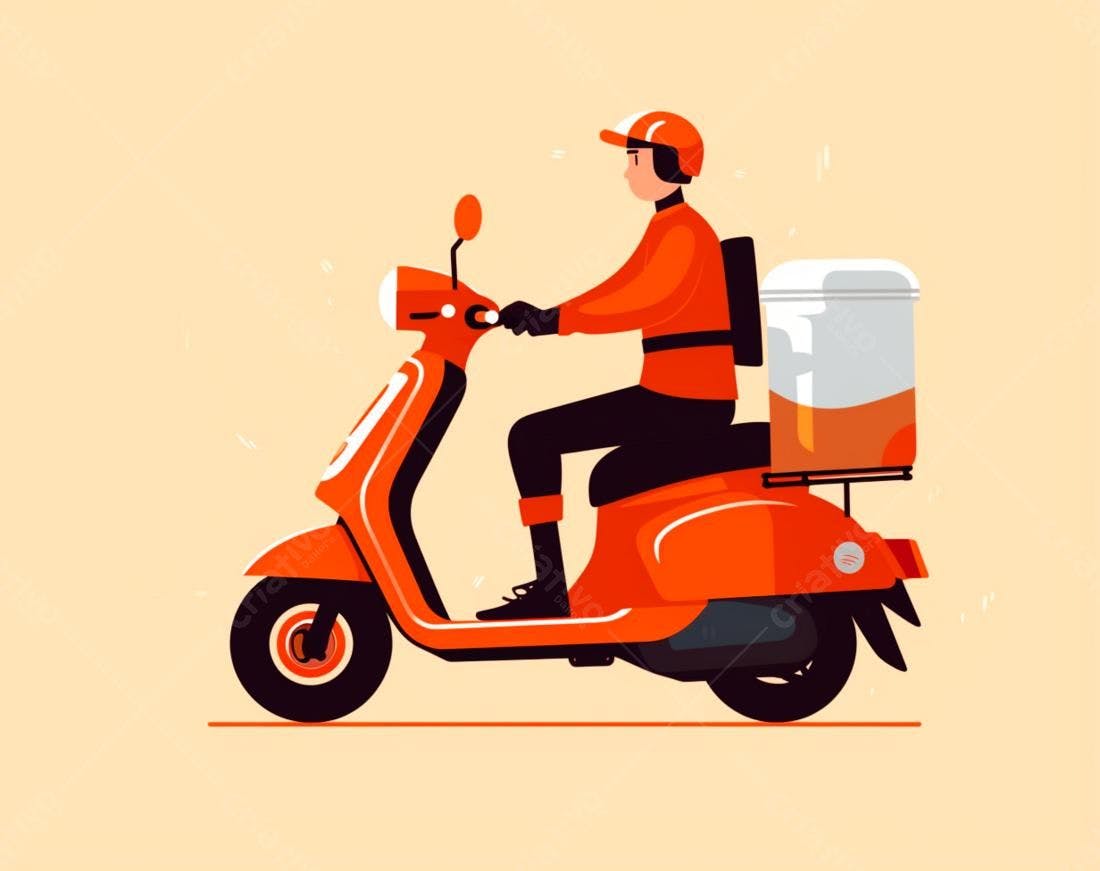 Entregador em scooter laranja fazendo entrega