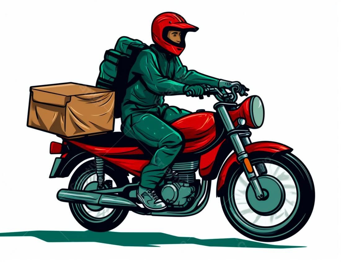 Motociclista entregando encomenda em moto vermelha