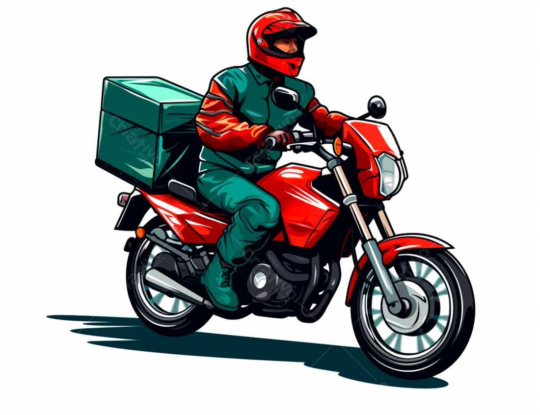 Motociclista entregador em moto vermelha