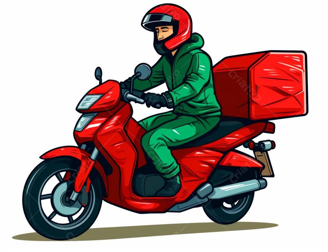 Motociclista de entregas em moto vermelha