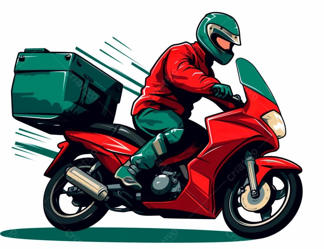 Motociclista em moto vermelha entregando encomenda